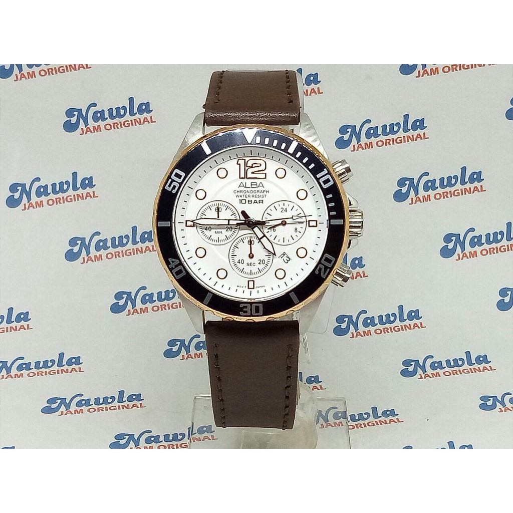 Alba AT3912X1 Chronograph Brown Leather Strap - Jam Tangan Pria AT3912