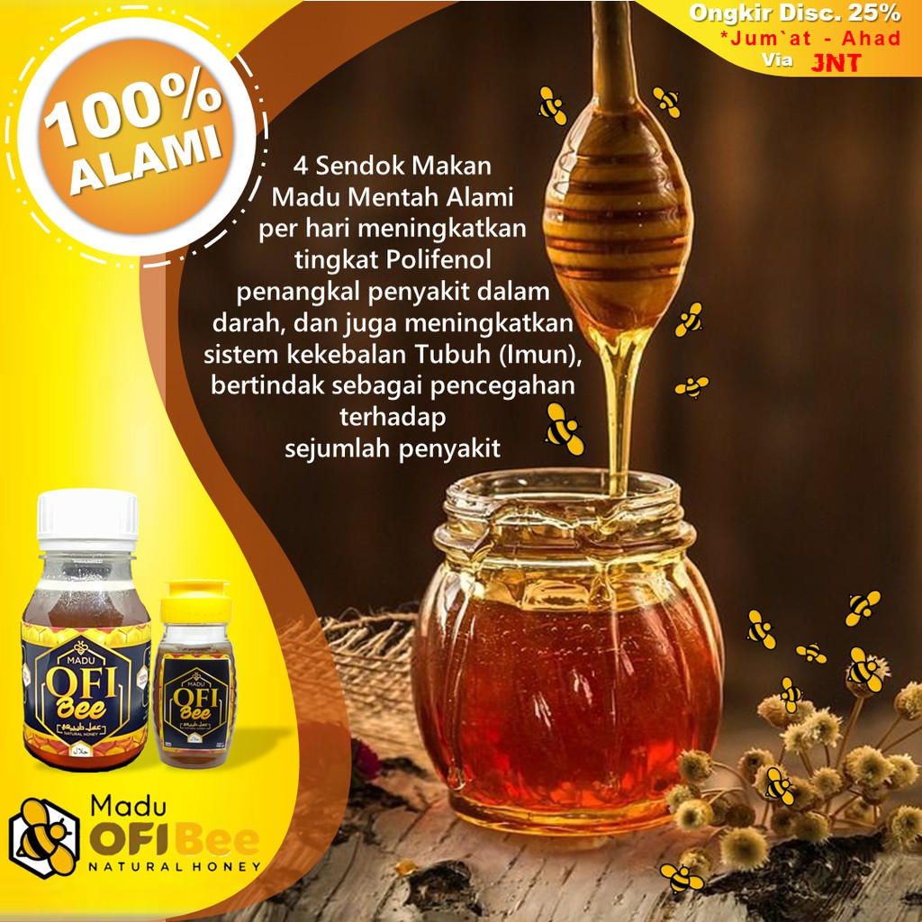 [330 gram] Madu Murni Asli Nektar Bunga | Madu Mentah Alami Madu OFi Bee 5 botol Harga Ekonomis