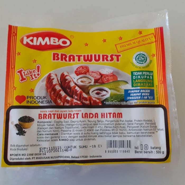 

KIMBO Bratwurst Sosis Bakar Lada Hitam 500gr isi 10pcs