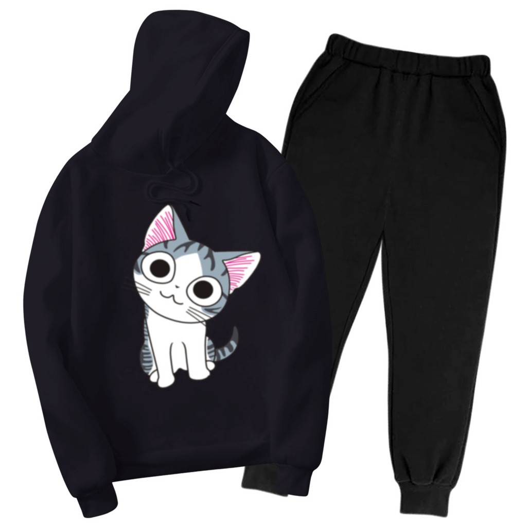 Bess - Setelan Set Jogger Wanita / Setelan Set Hoodie KIKU CAT