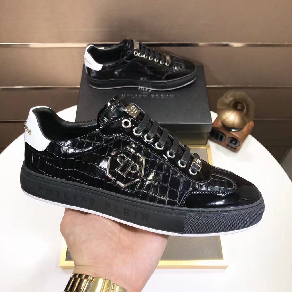 sepatu philipp plein sneaker pria hitam pp mirror men shoes run away black leather p1shoes