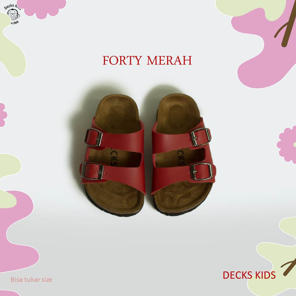 DECKS KIDS SANDAL ANAK LAKI LAKI DAN PEREMPUAN FORTY MERAH USIA 3 -8 TAHUN SENDAL ANAK LAKI LAKI