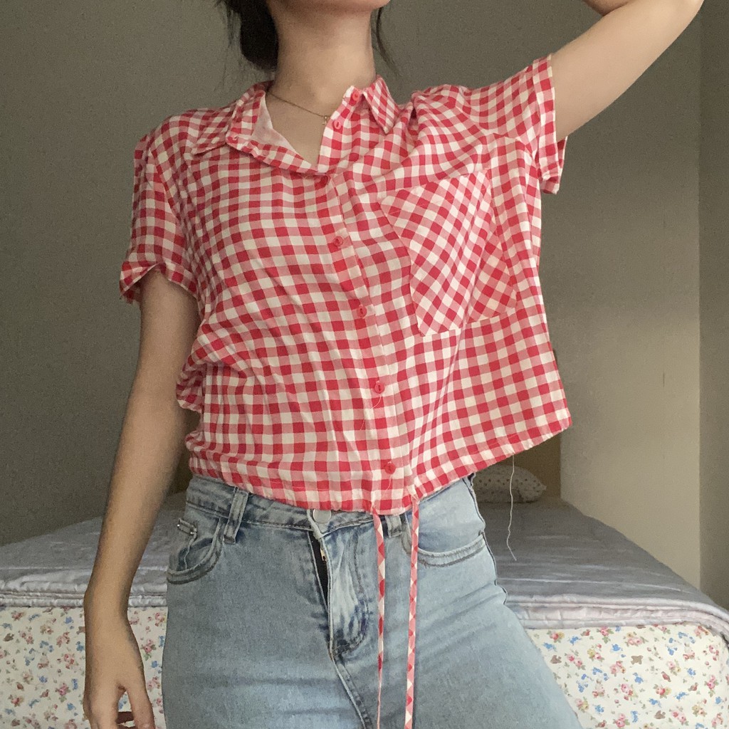 Bershka Red Plaid Shirt