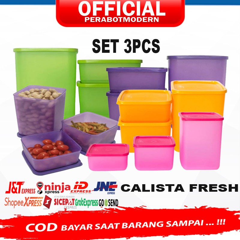 beli satu dapat 3Toples Calista Fresh Set of 3pcs / Toples Kue Calista Fresh tempat makanan jajanan snack kue kering kacang