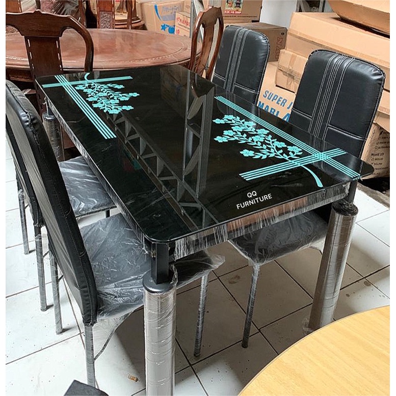 set meja makan Minimalis Vintage 4 kursi 6 kursi dining set set meja makan hitam merah