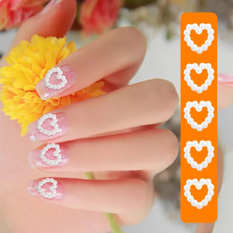 10pcs / Set Charms / Charms / Berlian Imitasi Bentuk Hati Hollow Untuk Dekorasi Nail Art 3D DIY