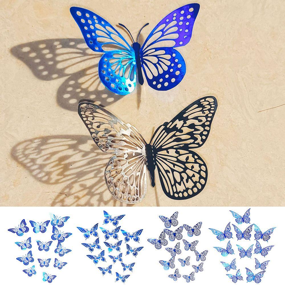 Suyo 12pcs Stiker Dinding Desain Butterfly Warna Biru &amp; Hitam