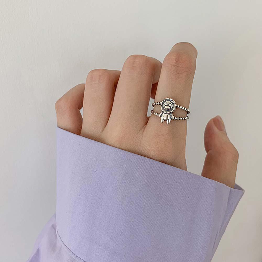 Mxbeauty Cincin Terbuka Punk Vintage Sabuk Gesper Berongga Hati Singa Korea Jari Ring