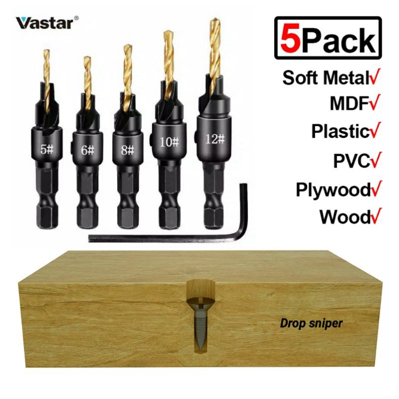 Set 6pcs Mata Bor Kayu Hex Shank Countersink