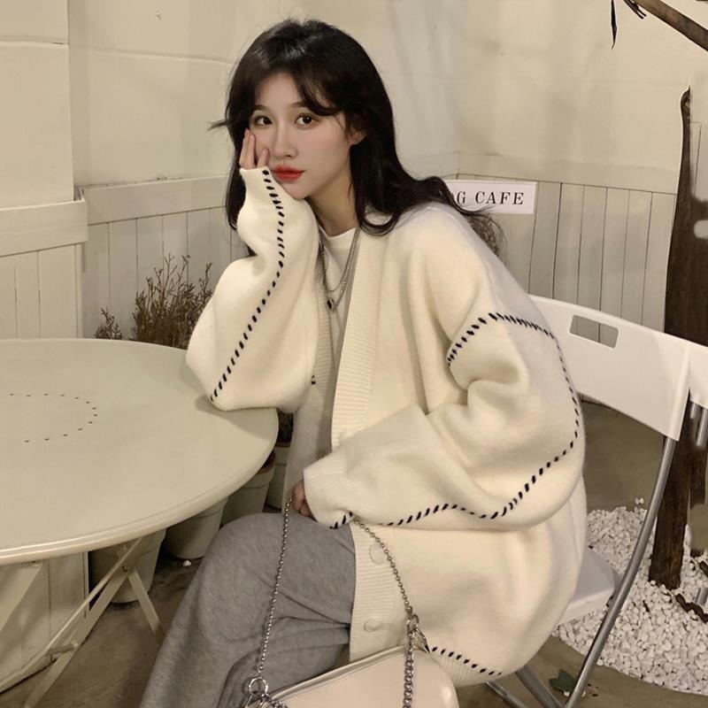 Sweater putih longgar wanita 2021 jaket gaya Korea baru