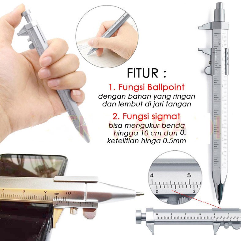 Multifunction Caliper Pen Pulpen Jangka Sorong 2in1 Pena Sigmat Multifungsi 2 in 1 Vernier Tulis Mistar Ukur Scale Ruler Analog Bolpoin Penggaris