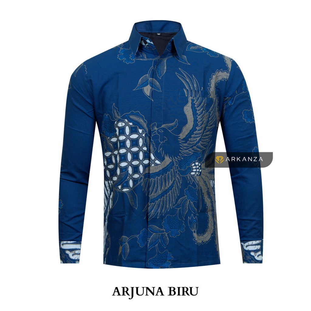 BATIK ARKANZA Motif ARJUNA BIRU Hem Atasan Kemeja Baju Batik Pria Cowok Laki Laki Slimfit Full Lapis Furing Lengan Panjang Lengan Pendek Original Asli