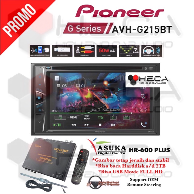 Pioneer AVH-G215BT Tape Mobil AVH G215BT Double Din Head Unit + TV Tuner Digital ASUKA HR-600 PLUS