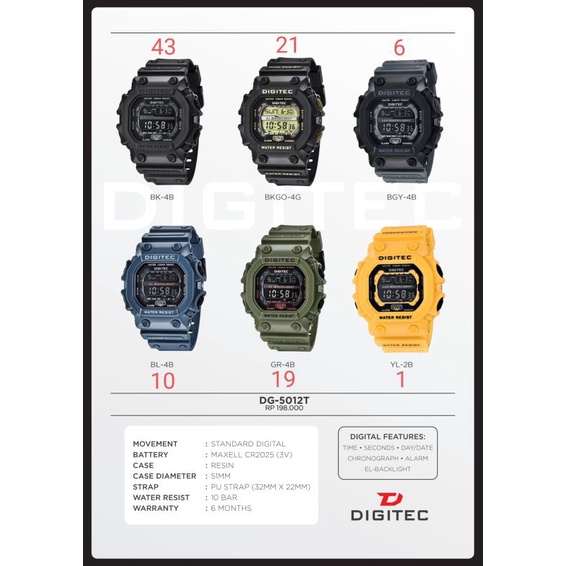 Jam digitec digital double time cowo tali karet water resist