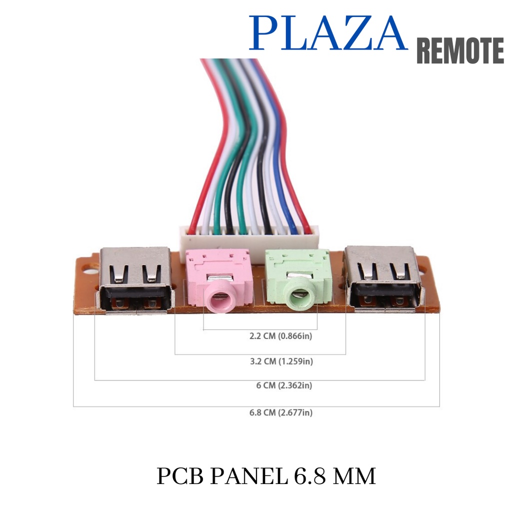 FRONT PANEL PCB KOMPUTER UKURAN 6.8 CM 2 USB AUDIO JACK 3.5 MM EARPHONE KABEL