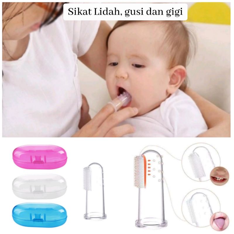 SIKAT LIDAH BAYI / SIKAT GIGI BAYI / FINGGER TOOH BRUSH ( FREE KOTAK ) Baby silicon Teether Brush