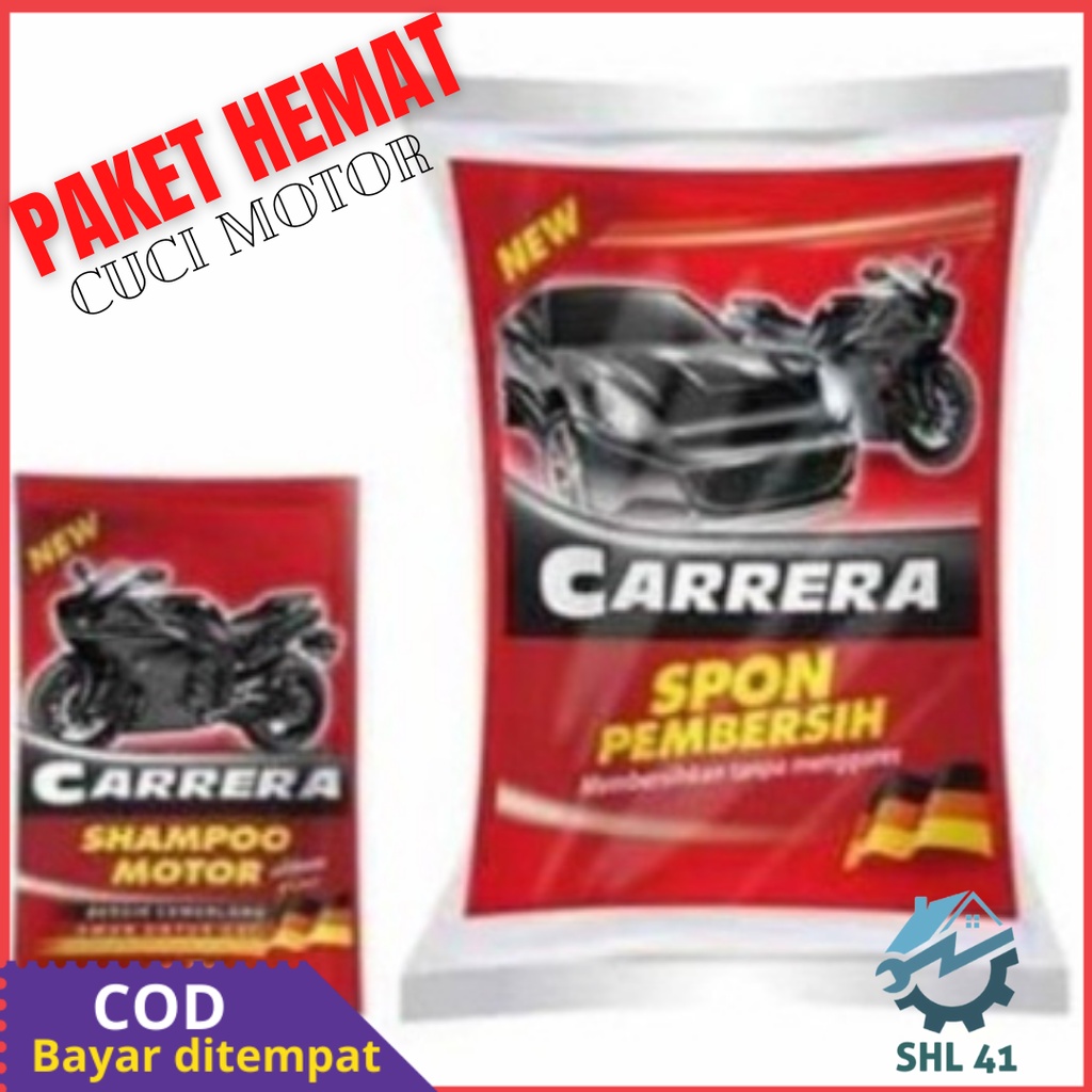 CARRERA PAKET HEMAT CUCI MOTOR - Carrera Shampoo 20ml - Spons Cuci Motor