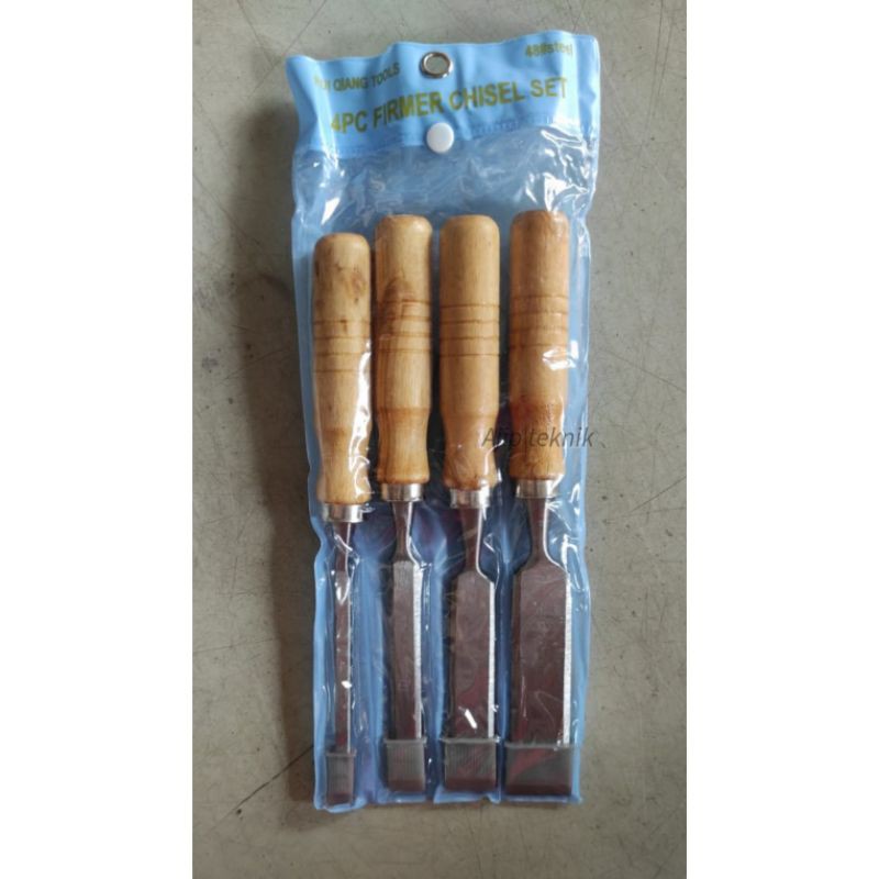 Pahat kayu set asli 4pcs ( 1/4&quot; , 1/2&quot; ,  3/4&quot; &amp; 1&quot; ) gagang plastik/kayu murah