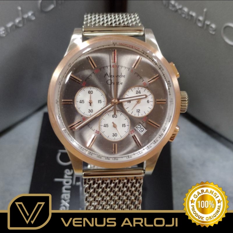 Jam Alexandre Christie AC 6574 MC BTR Pria Rantai Pasir Silver Rosegold Bulat