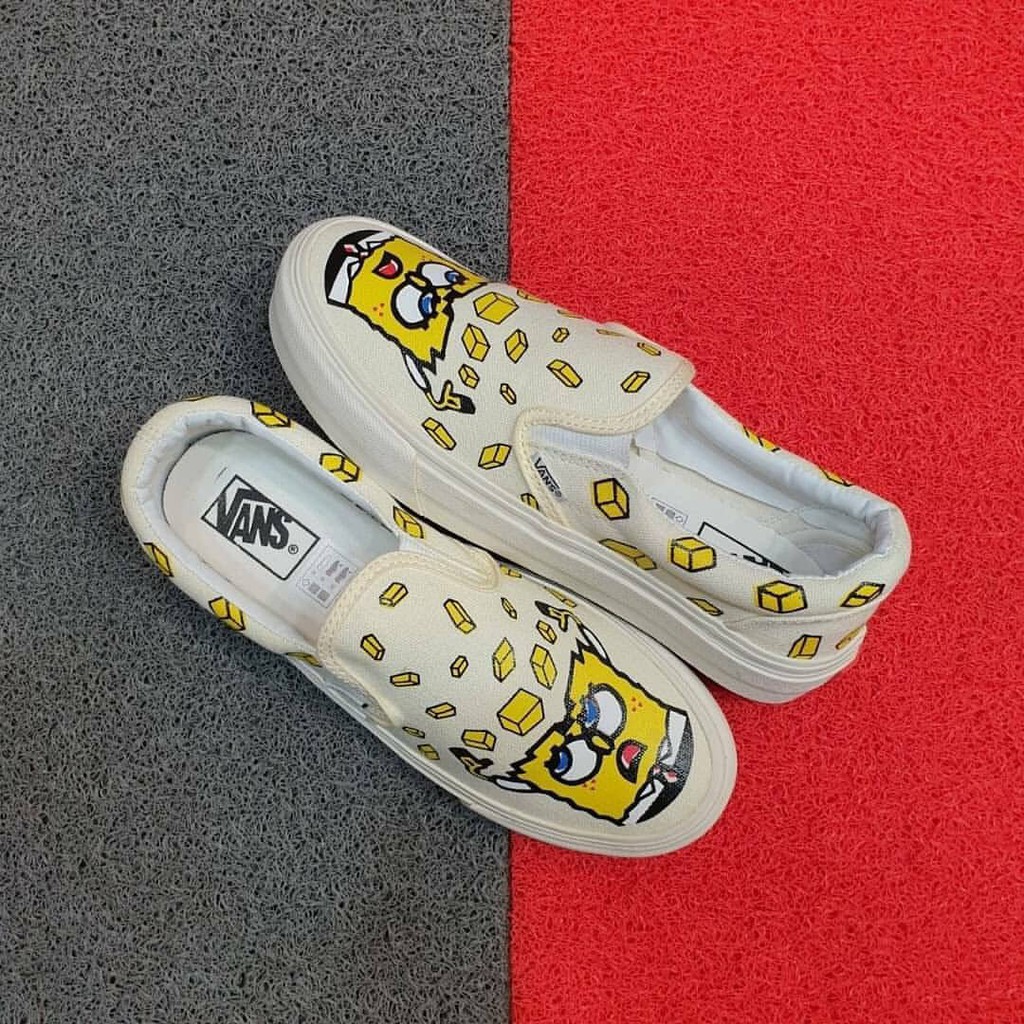 SEPATU VANS UNIK MOTIF SPONGEBOB LUCU KUNING KADO TERMURAH TERLARIS HITAM PUTIH SNAEKER TERLARIS