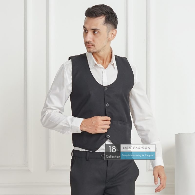 18Collection - Vest Bahan Formal Motif &amp; Polos Rompi Groomsman Premium [Bisa COD]