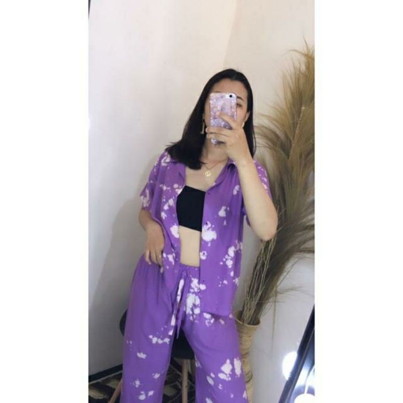 Piyama Tie Dye Lengan Pendek / Setelan Tie Dye / Pajamas Tie Dye / Baju Tie Dye / Shibori / baju Set
