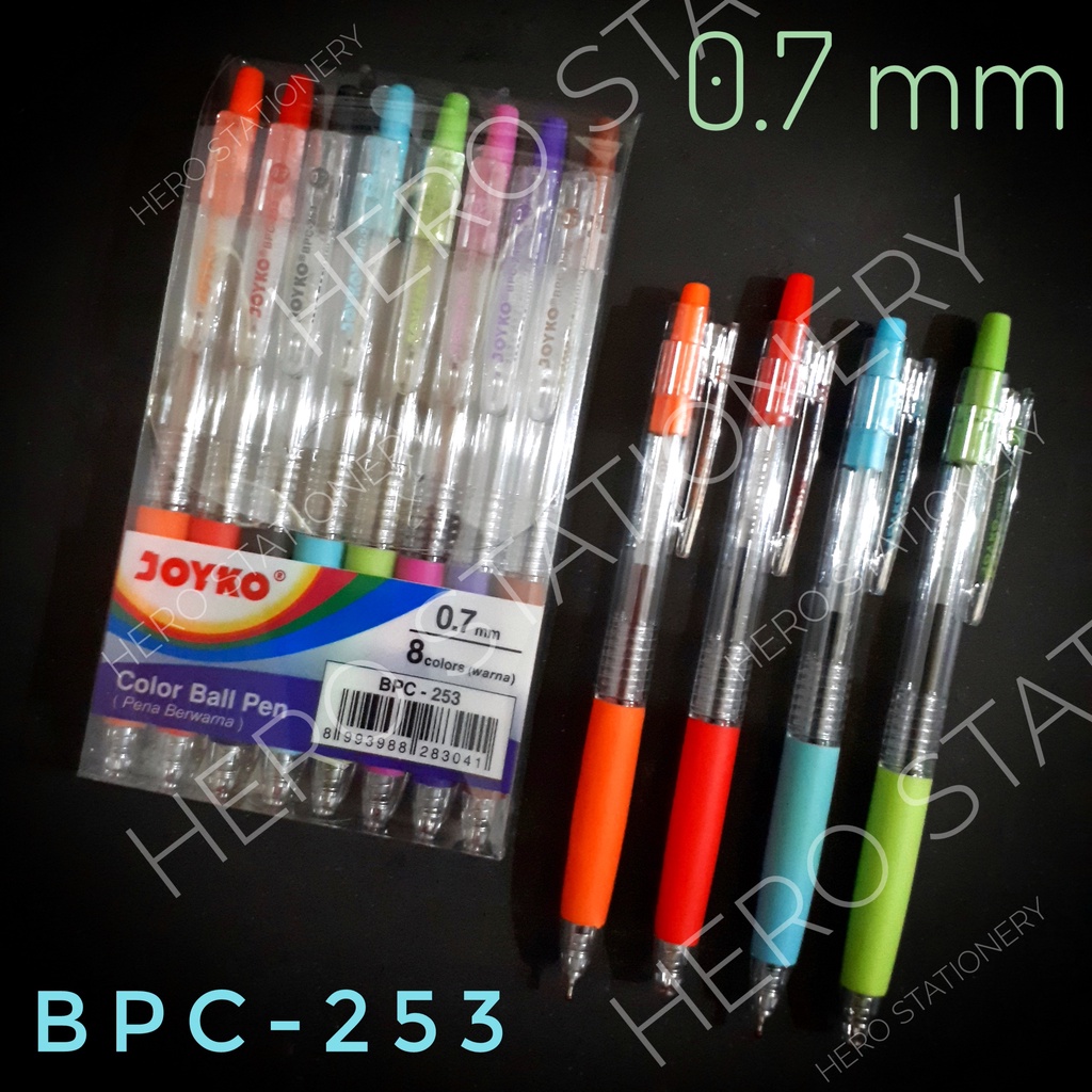 

Joyko color ballpoint pen pena set 8 warna 0.7 mm BPC-253