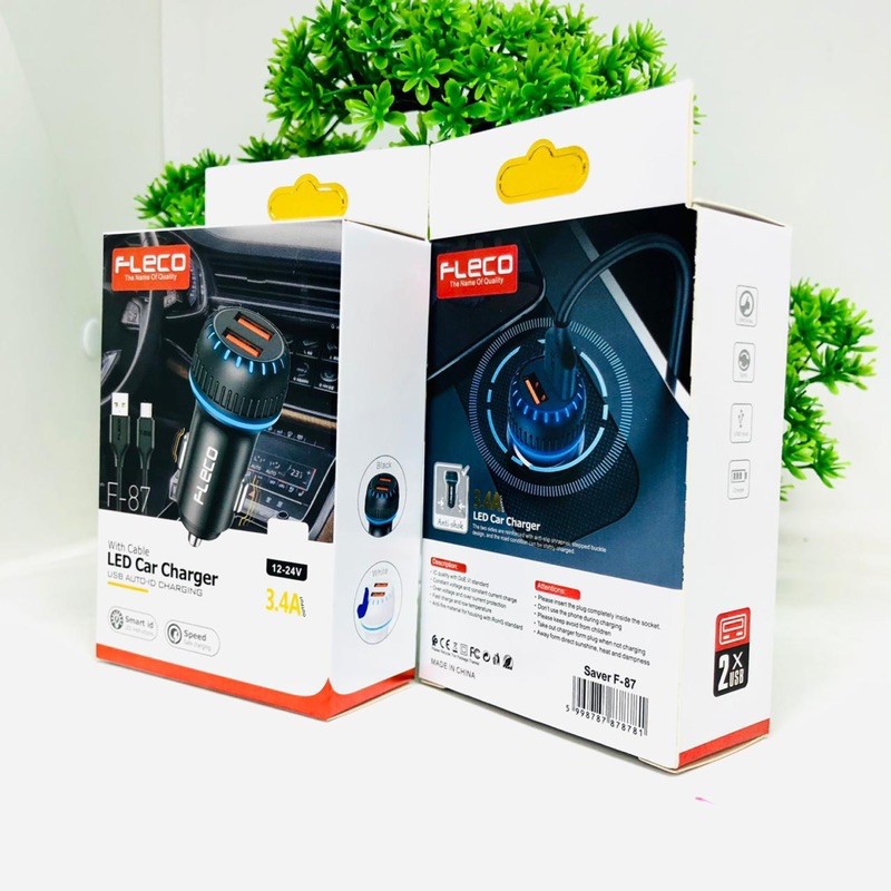 PROMO SAVER CHARGER MOBIL F87 FLECO ORI 2USB + KABEL MICRO