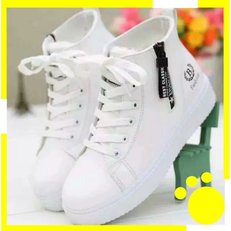 SEPATU SNEAKERS BOOT CASUAL WANITA KOREA WARNA PUTIH HITAM PINK TERMURAH CEWEK HITS REAL PICT