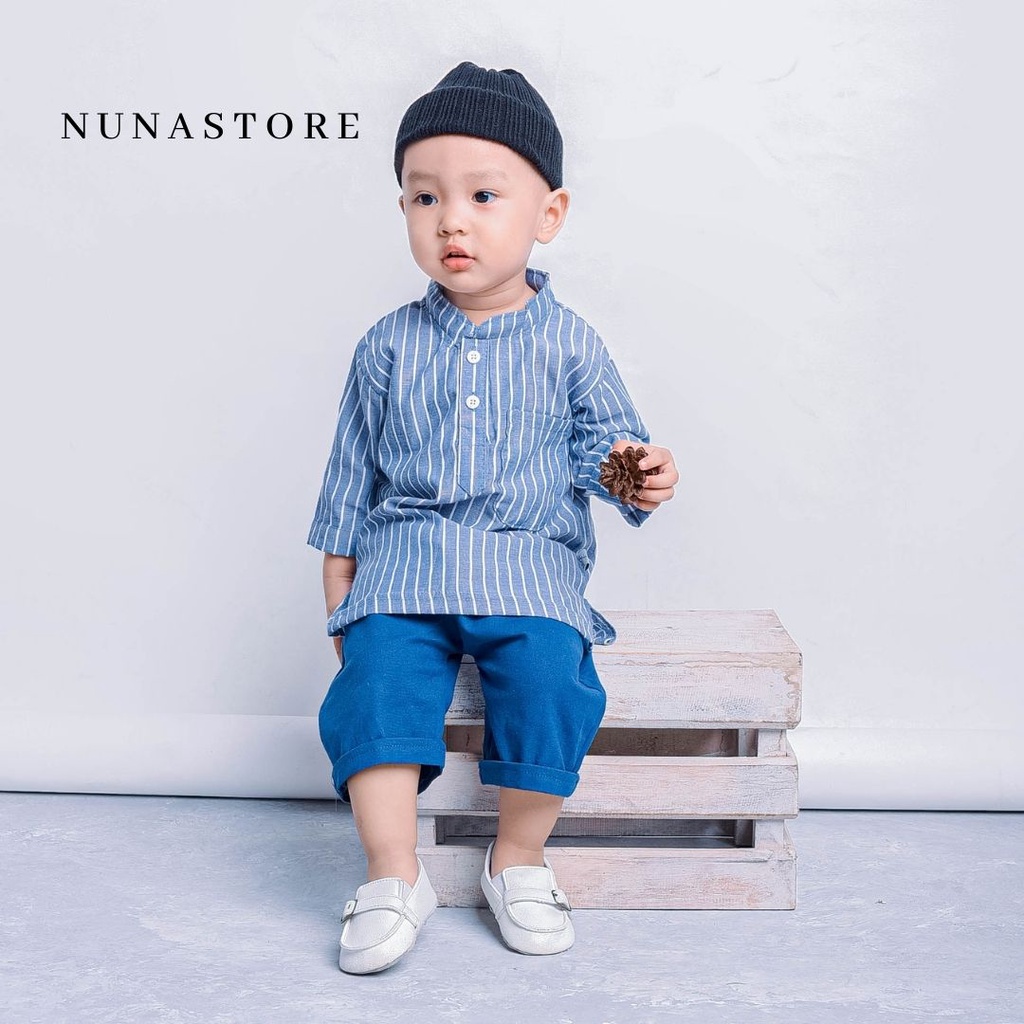 Setelan Baju bayi dan anak cowo/laki-laki usia 0 Bulan - 2 tahun Motif  Kemeja Salur Panjang