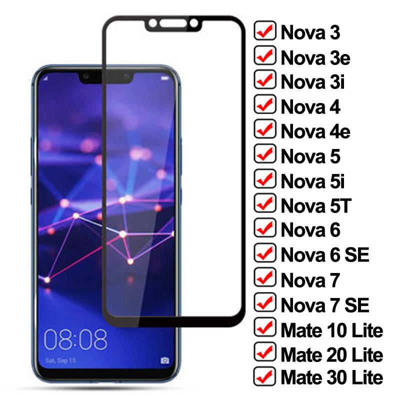 9D Tempered Glass On the For Huawei Nova 7 6 SE 5 5i 5T 4 4E 3 3i 3T Screen Protector Mate 10 20 30 Lite Protective Glass Film