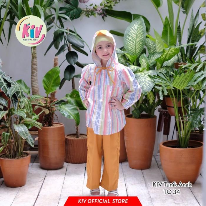 Kiv To 34 Tunik Anak Perempuan Katun Motif Salur Set Celana Hoodie