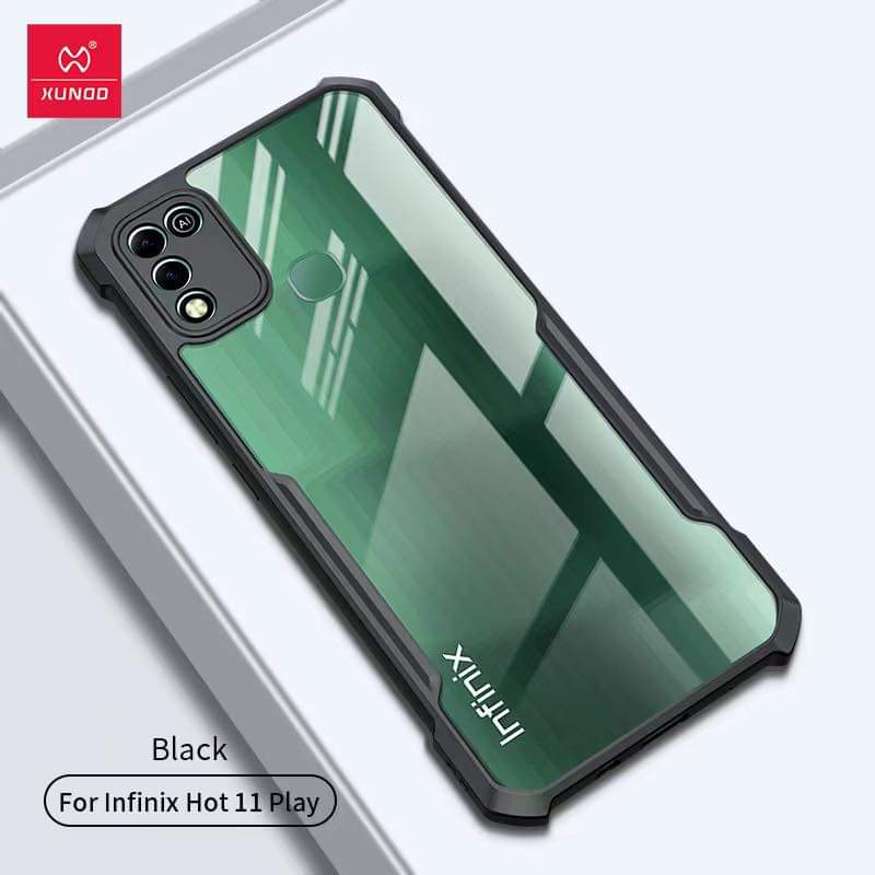 PROMO 4in1 Case INFINIX HOT 11 PLAY  Case Fusion Xundd + Tempered Glass + Anti Gores CAMERA Free GARSKIN Carbon | Anti gores Kaca | Anti Glare