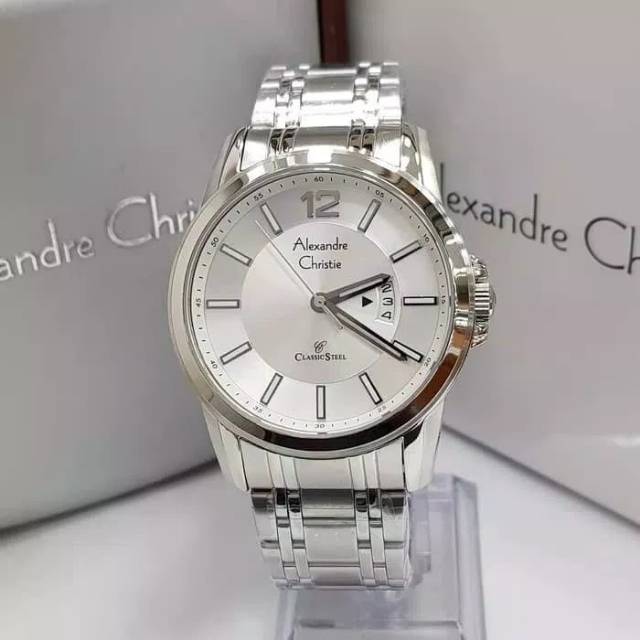 JAM TANGAN PRIA ALEXANDRE CHRISTIE AC 8325 CLASSIC SILVER WHITE ORIGINAL