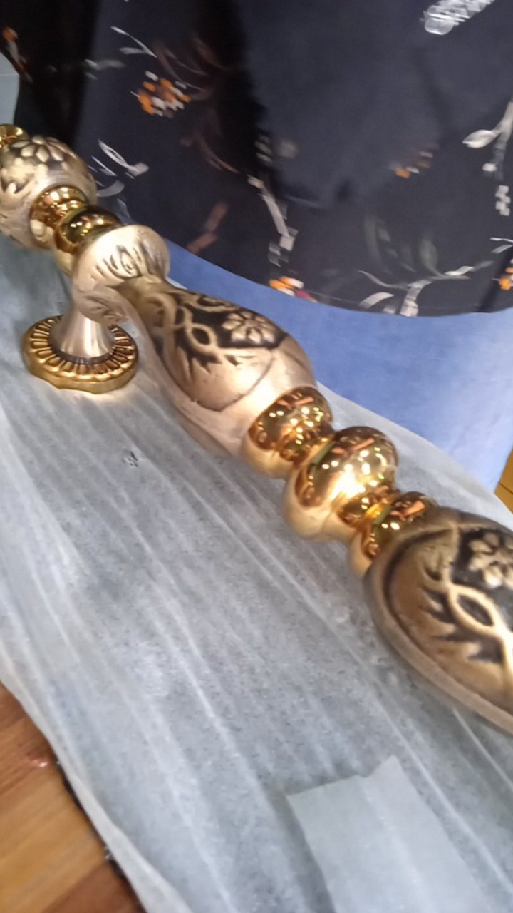 2 Pcs Handle Pintu Kuningan Ukir Antik Gold