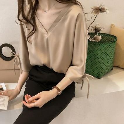 Kemeja Slim V Wanita Model Korea Oversized Hem Baju Atasan TerlarisR28C