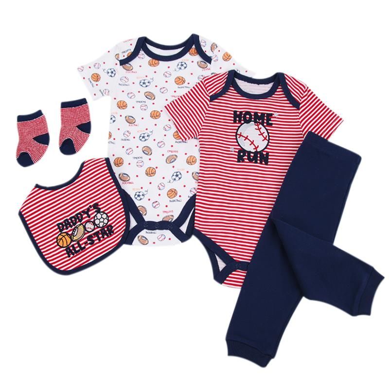 Kado Bayi Baru Lahir 5 In 1 Jumper Bodysuit Celemek Kaos Kaki Celana Bayi Newborn Lucu Adem