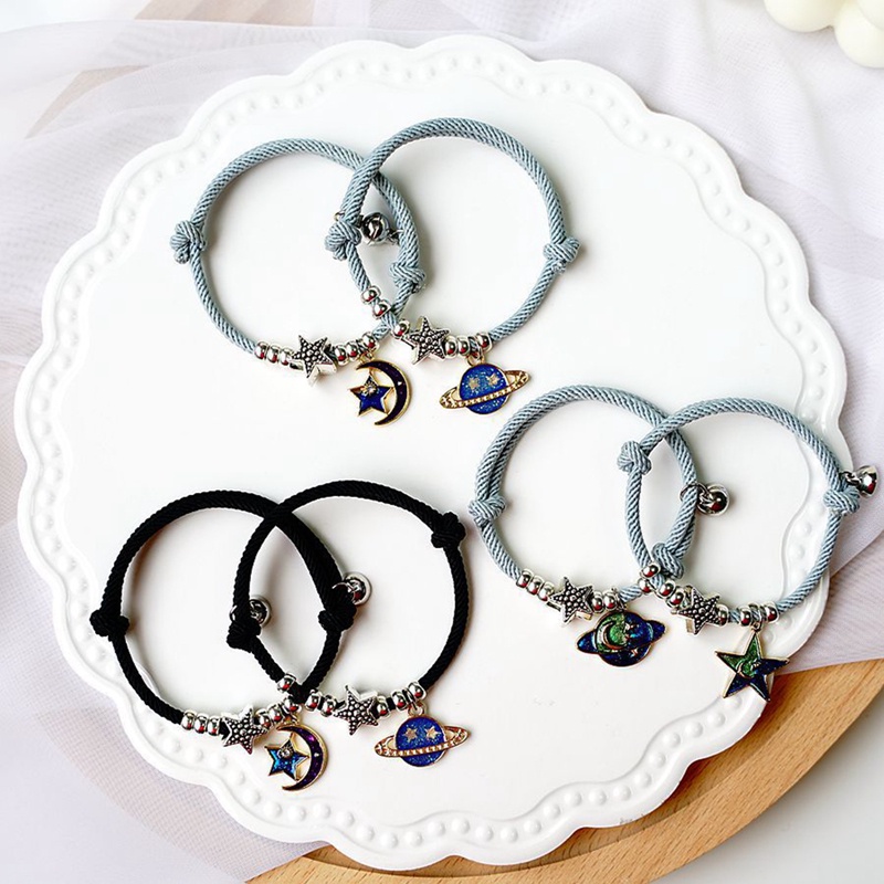 2pcs / Set Gelang Tali Rantai Magnetik Handmade Dapat Disesuaikan Desain Bulan Bintang Untuk Pria Dan Wanita