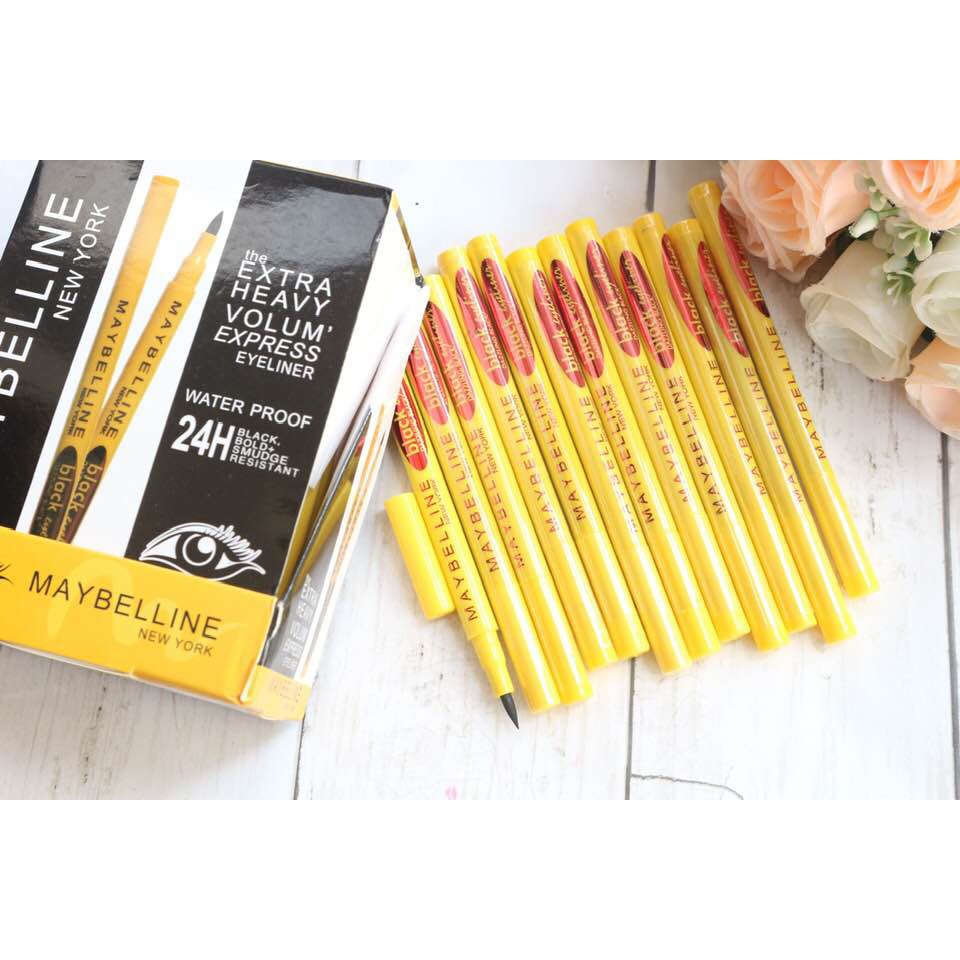 ( 3 PCS ) EYELINER  BLACK MAYBELLINE SPIDOL WATERPROOF CASING KUNING