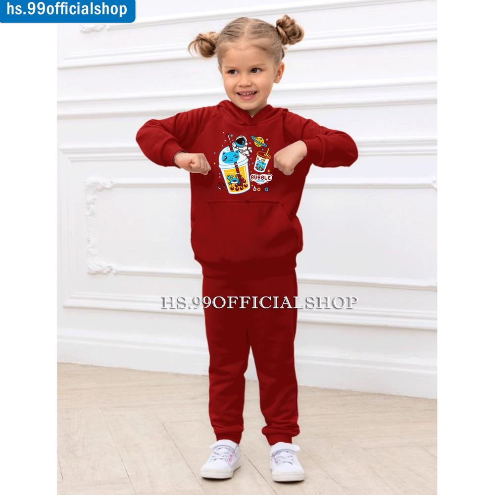 Hsnintynineid Set Hoodie Jumper Boba Drink Size Xs - Xl (Baju Anak Laki-Laki Dan Perempuan)