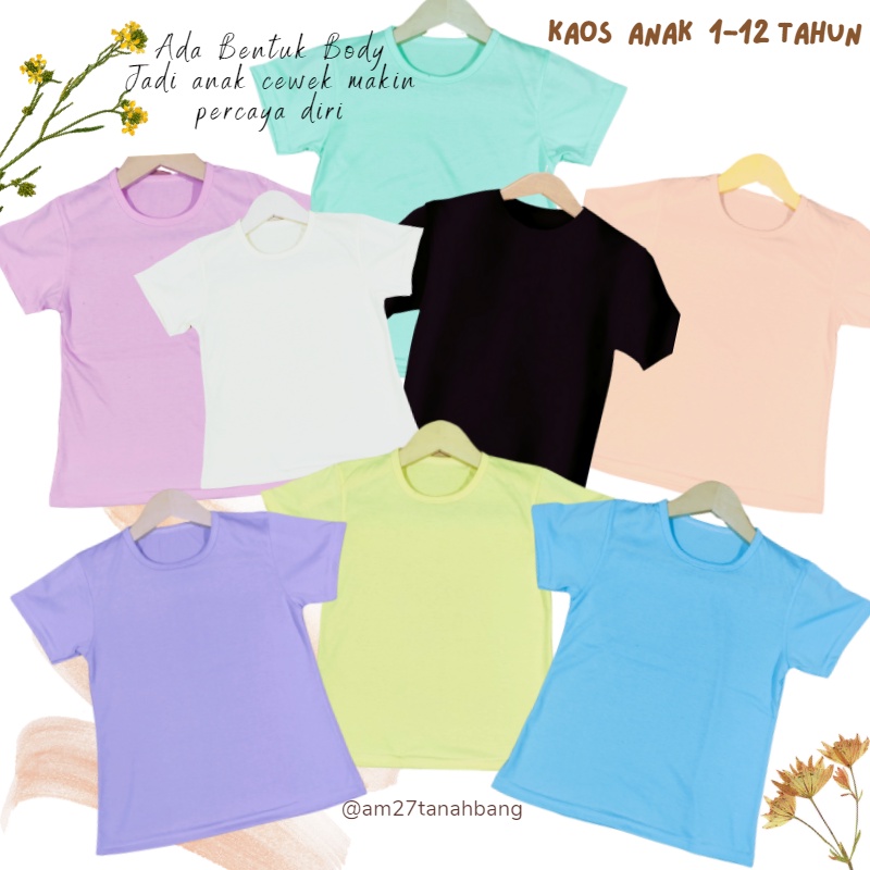 Baju Kaos Anak Cewek 1-12 tahun sampai Dewasa Jumbo POLOS