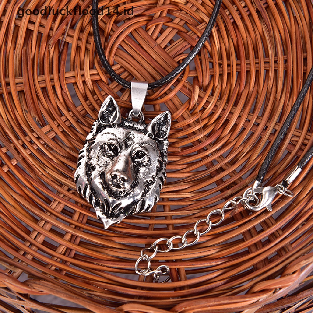 [OOID] Tibetan Silver Wolf Head Pendant Necklace Amulet Animal Viking Men Gift Jewelry ID