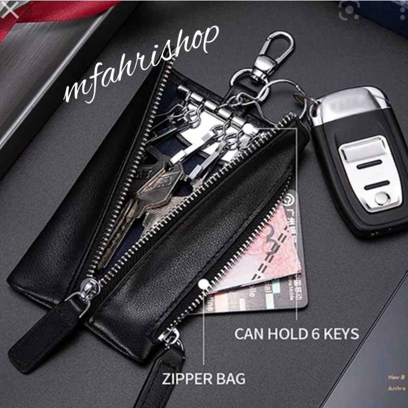 gantungan kunci mobil kulit asli model Zipper dompet STNK kulit