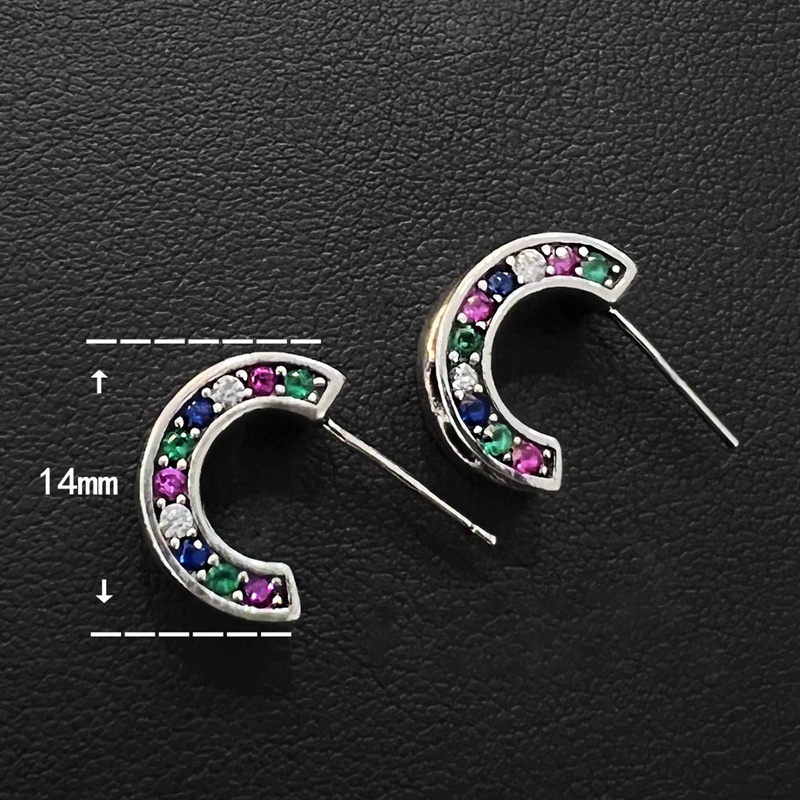 Anting Tusuk Bentuk C Hias Zircon Warna Pelangi Gaya Trendyretrothailand Untuk Wanita