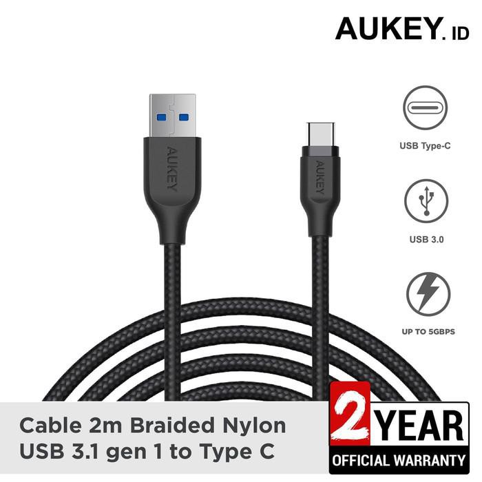 Aukey Cable 2M USB to Type C Braided Nylon Black - SKU : 500281