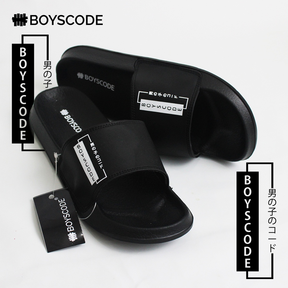 Sandal Selop Casual Distro Pria Original Boyscode Kanji Japan Fullblack / Sandal Slide Pria