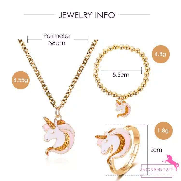 Gelang Kalung Cincin Unicorn 3in1 Anak Perempuan Kado Set Hadiah Ulang Tahun Gold Kado Souvenir Cewek Lucu Karakter