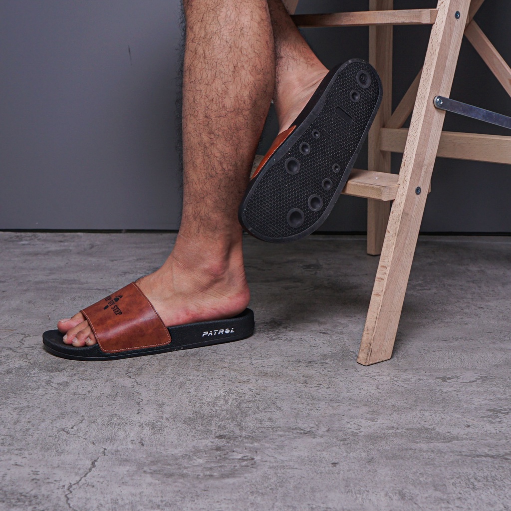 Patrol STEP Sandal slop pria keren sandal kulit cowok casual  model slide kekinian