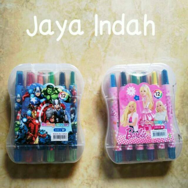 

krayon putar kartun rolling crayon 12 warna 1011 M superhero barbie kado anak