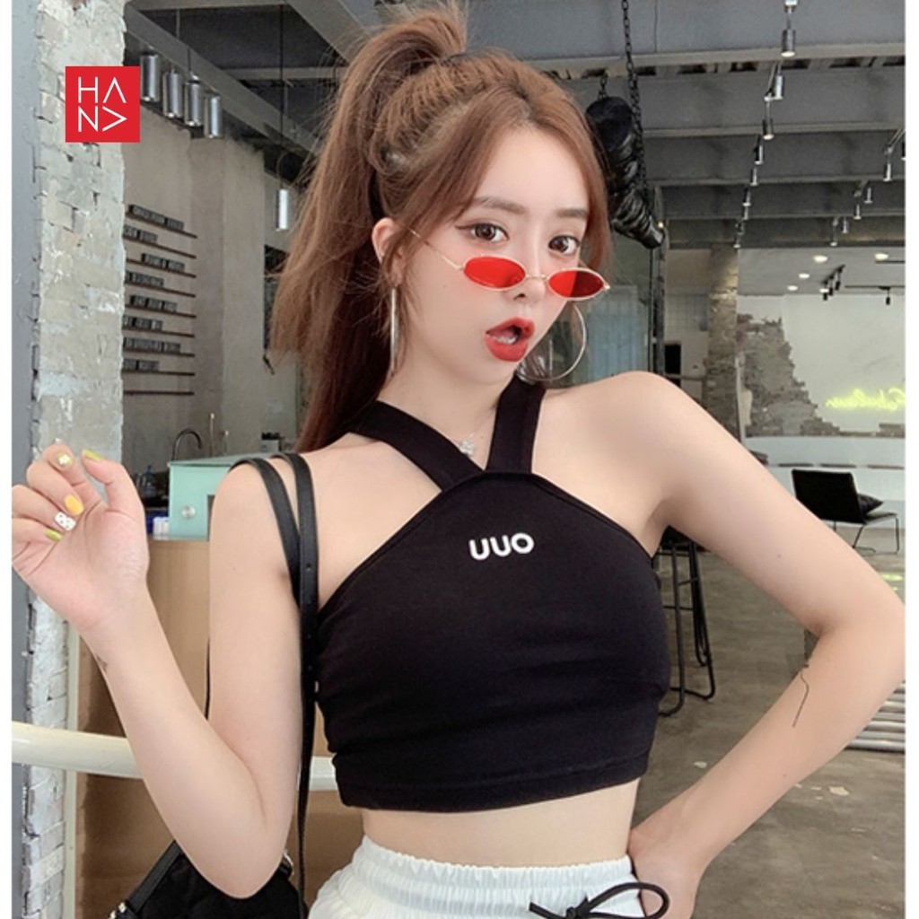 Hana Fashion - V-Rope Casual Crop Tank Top Sablon Wanita Tali V - TT004